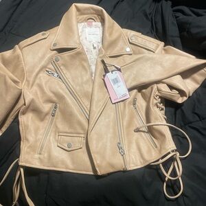 Avec Les Filles Light Brown Faux Leather Moto Jacket